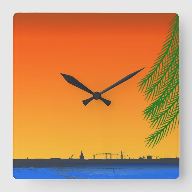 Orange Sunset Nature Quadratische Wanduhr (Vorderseite)