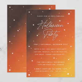Orange Sunset Script and Stars Halloween-Party Einladung