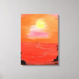 Orange Sunset Sky Malerei Wrapped Canvas Leinwanddruck