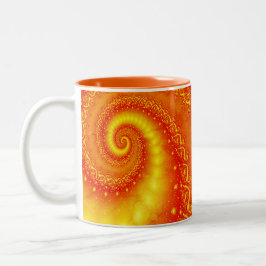 Orange Sunshine Abstraktes Fraktal Spiral Monogram Zweifarbige Tasse