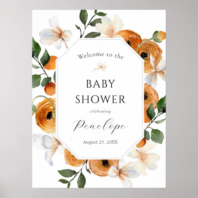 Orange Süsse Baby Dusche Begrüßungszeichen Poster (Vorne)