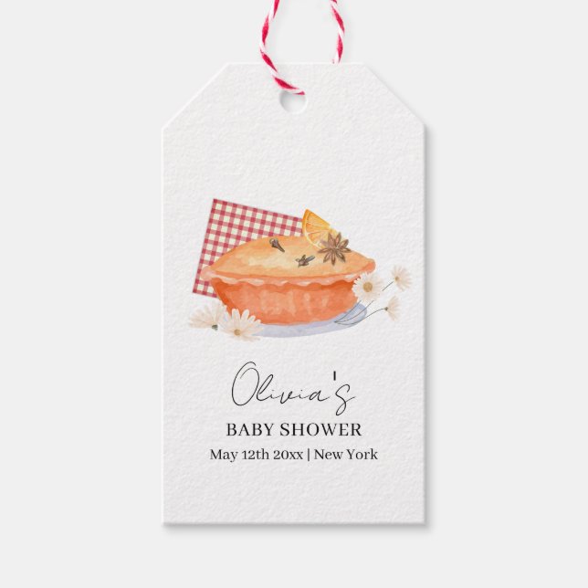 Orange Süsse Pie Blume Fall Baby Dusche Geschenkanhänger (Vorderseite)