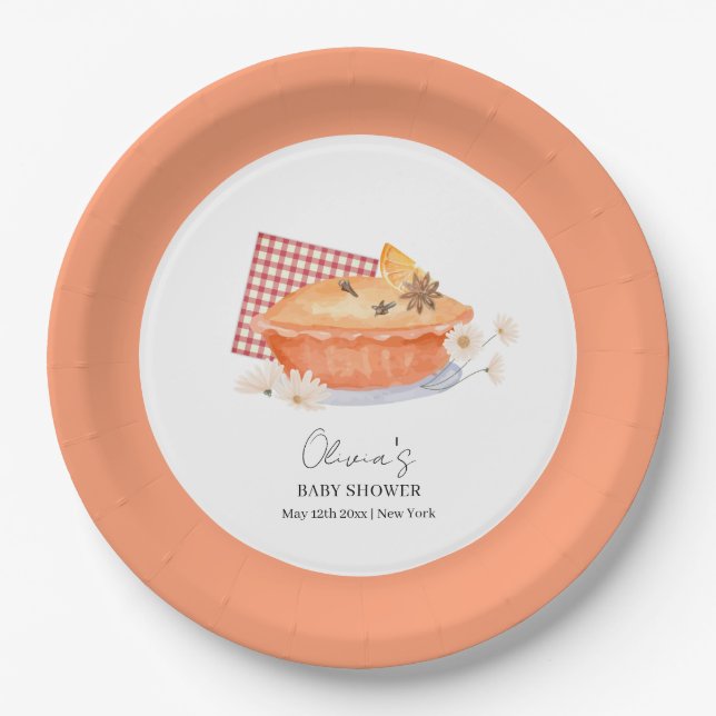Orange Süsse Pie Blume Fall Baby Dusche Pappteller (Vorderseite)