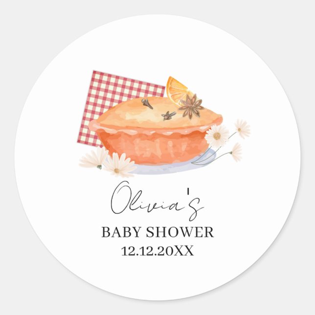 Orange Süsse Pie Blume Fall Baby Dusche Runder Aufkleber (Vorderseite)