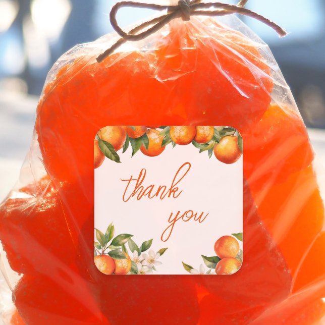 Orange Süsse Vielen Dank Quadratischer Aufkleber (Little Cutie party favor sticker)