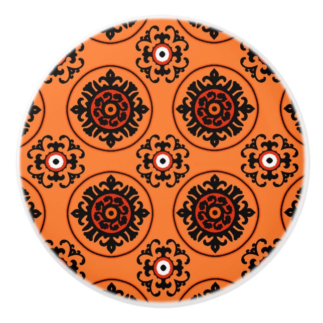 Orange-Suzani-Muster Keramikknauf (Vorderseite)
