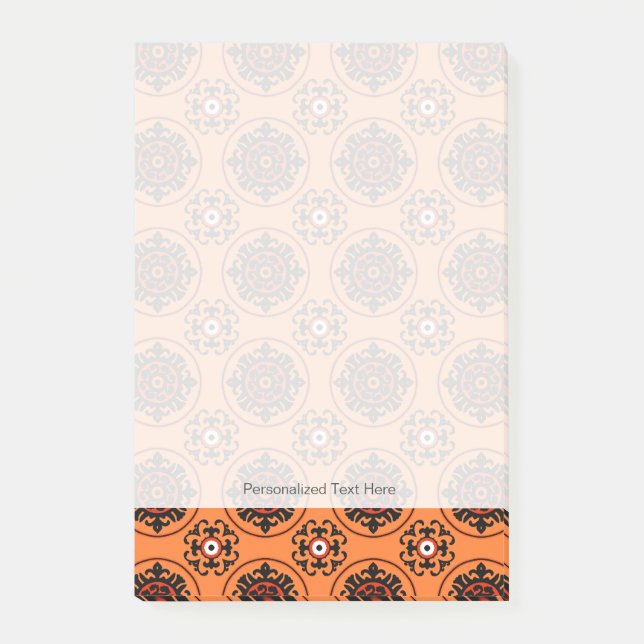 Orange-Suzani-Muster Post-it Klebezettel (Vorderseite)