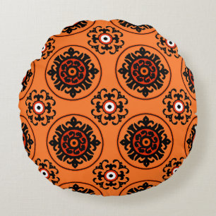 Orange Suzani Muster Rundes Kissen