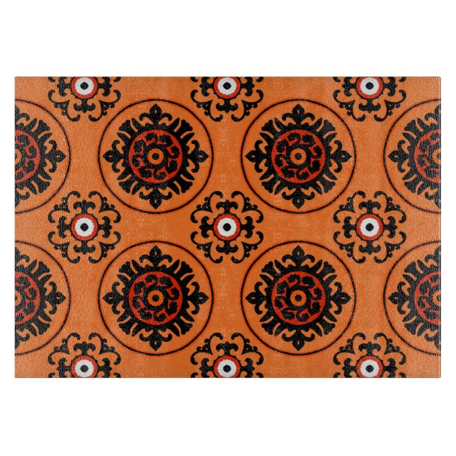 Orange Suzani Muster Schneidebrett (Vorderseite)
