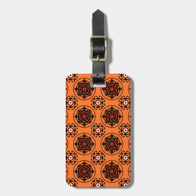 Orange Suzani Pattern Gepäckanhänger (Vorderseite vertikal)