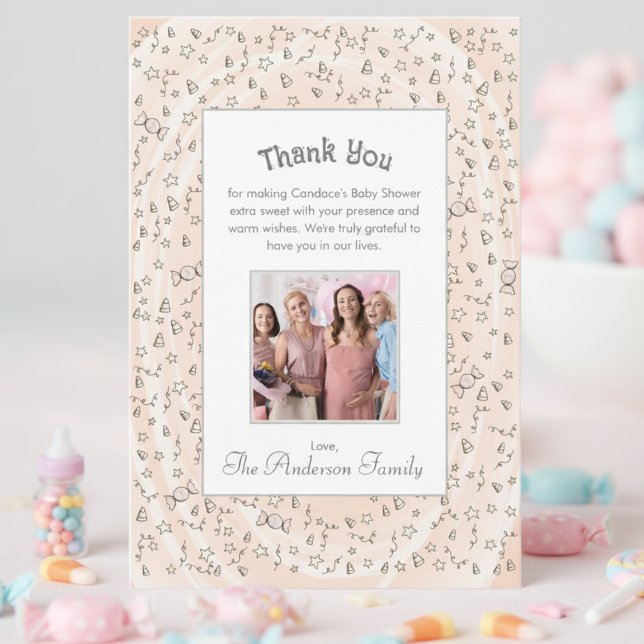 Orange Sweet Candy Fall Babydusche Danke Karte (Gender Neutral Baby Shower Candy Thank You Card for Fall Baby Shower, Halloween or October Birthday.)