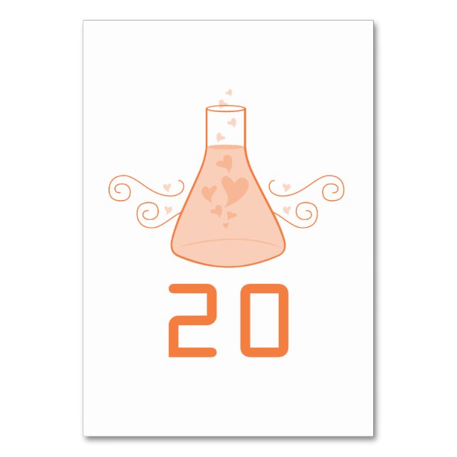 Orange Sweet Chemistry Wedding Table Card Tischnummer (Vorderseite)
