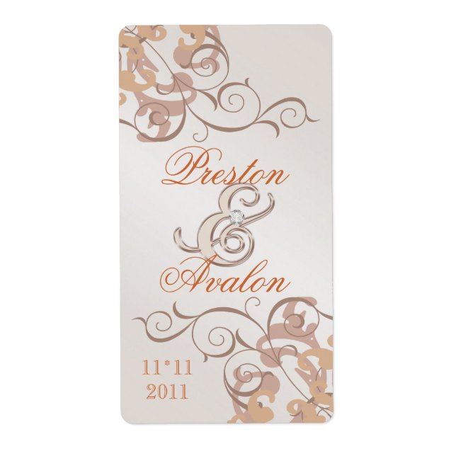 Orange Swirl Champagne Jeweled Wine Label (Vorne)