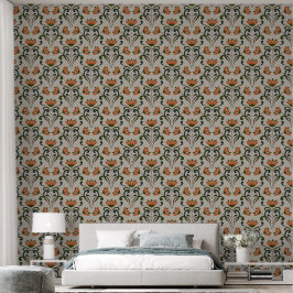 Orange Symmetrische Jugendstil-Blume Tapete