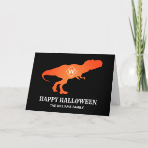 Orange T Rex Happy Halloween Custome Familienname Karte