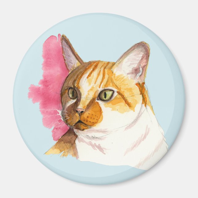 Orange Tabby Cat Aquarellmalerei Magnet (Vorne)
