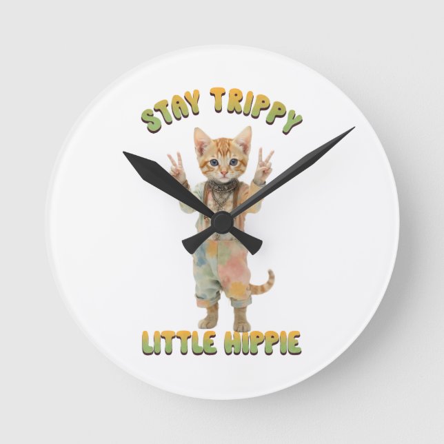 Orange Tabby Cat Boho Stay Trippy Little Hippie  Runde Wanduhr (Vorderseite)
