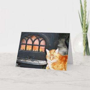 Orange Tabby Cat By Fire Note Card Karte