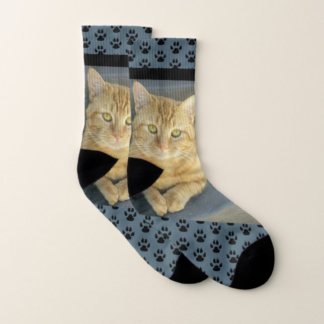 Orange Tabby Cat Custom Blue Socken (Paar)
