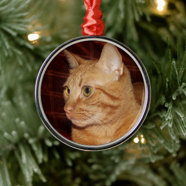 Orange Tabby Cat Face Profil Ornament Aus Metall (Baum)