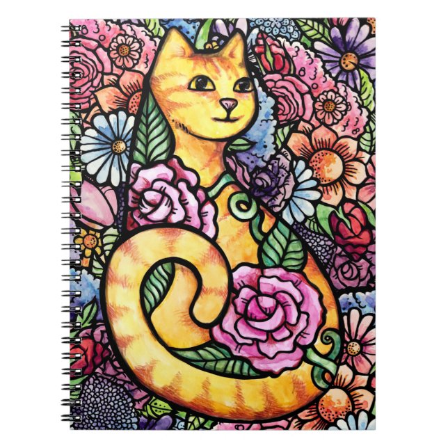 Orange Tabby Cat Flower Garden Notizblock (Vorderseite)