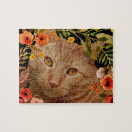 Orange Tabby Cat Foto mit Blume Rahmen Jigsaw