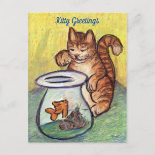 Orange Tabby Cat Goldfish Lover Custom Postkarten