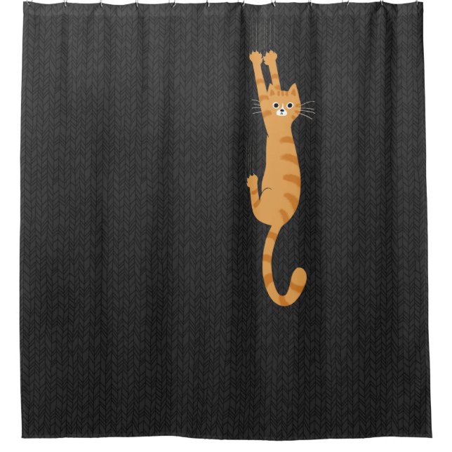  Orange Tabby Cat Hanging On | Funny Striped Cat Duschvorhang (Vorderseite)