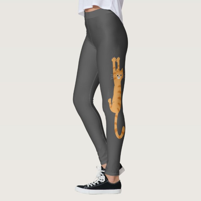  Orange Tabby Cat Hanging On | Funny Striped Cat Leggings (Links)