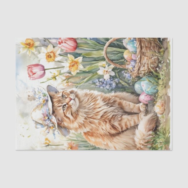 Orange Tabby Cat in Hat Easter Basket  Seidenpapier (Vorderseite)