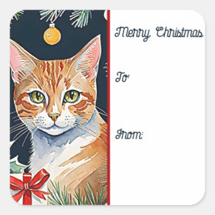 Orange Tabby Cat Meowy Weihnachtsgeschenk Tag Quadratischer Aufkleber
