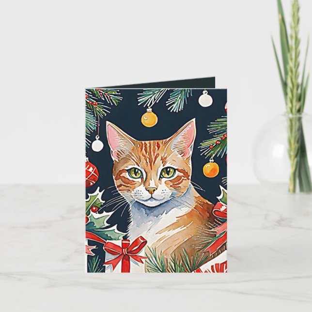 Orange Tabby Cat Meowy Weihnachtskarte Dankeskarte (Vorderseite)