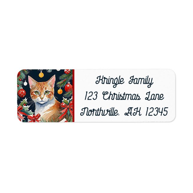 Orange Tabby Cat Meowy Weihnachtszeit Rücksendeadr (Vorne)