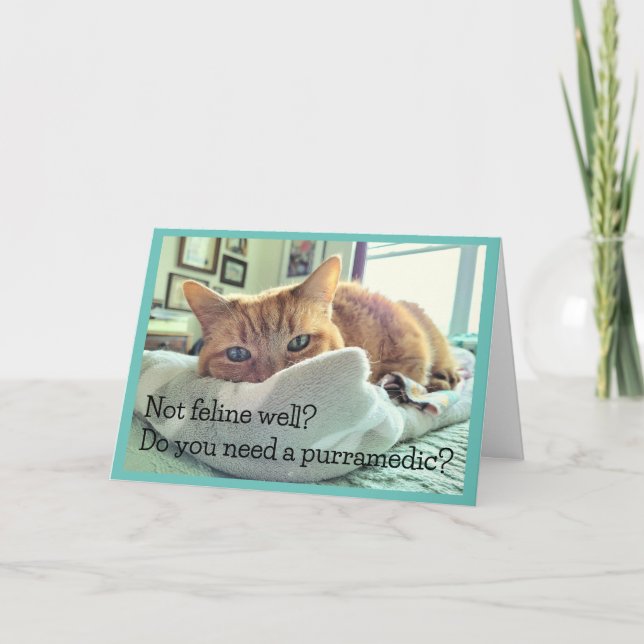 Orange Tabby Cat mit Get Well WWünschen Karte (Vorderseite)
