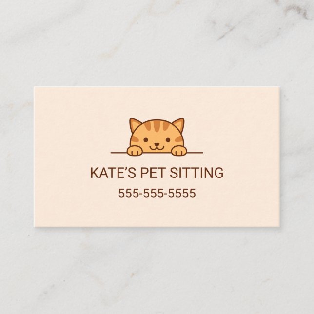 Orange Tabby Cat Peeking Pet Sitting Service Visitenkarte (Vorderseite)