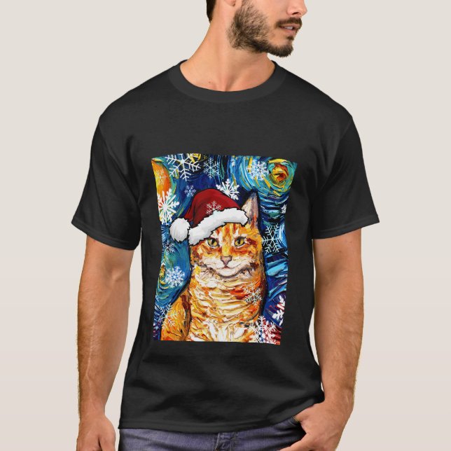Orange Tabby Cat Santa Starry T-Shirt (Vorderseite)