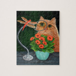 Orange Tabby Cat und Dragonfly