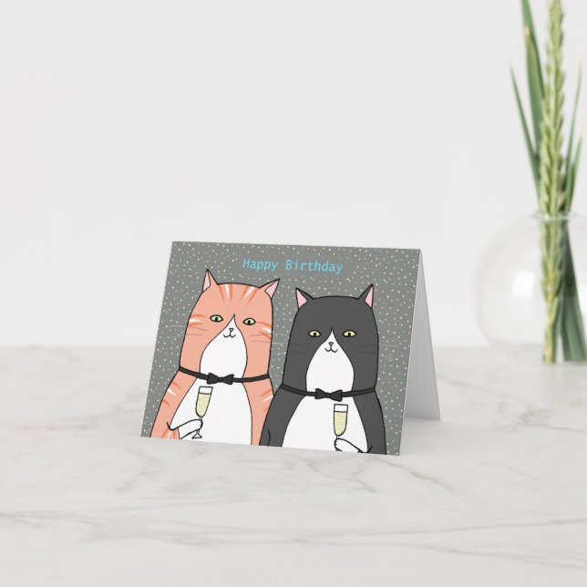 Orange Tabby Cat und Tuxedo Cat Birthday Party Karte (Vorderseite)