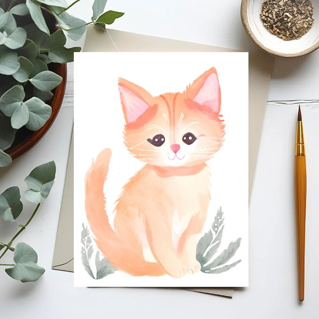 Orange Tabby Cat Watercolor Kitten Postkarte (Von Creator hochgeladen)