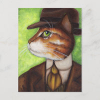 Orange Tabby Cat Wear Anzug Krawatte Hat Postcard