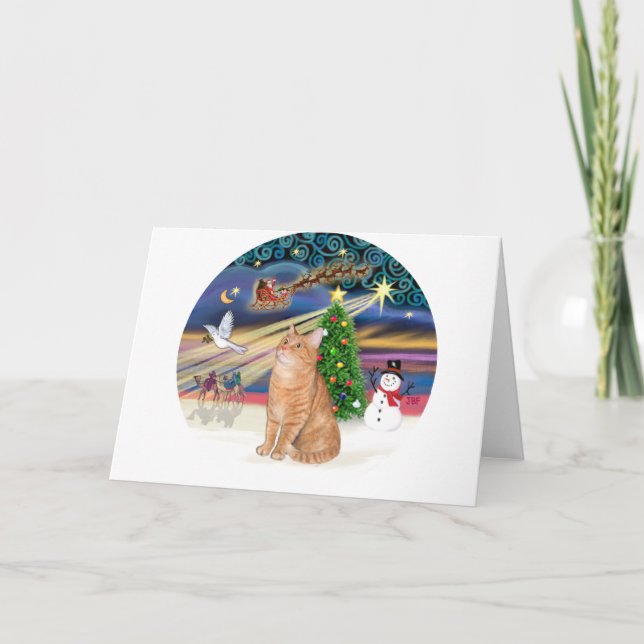 Orange Tabby Cat - Weihnachtsmagie Feiertagskarte (Vorderseite)