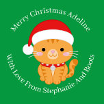Orange Tabby Christmas Cat On Green Geschenkpapier<br><div class="desc">Diese hübsche Tabbykatze ist bereit,  Ihnen und Ihrem Empfänger frohe Weihnachten zu wünschen!</div>