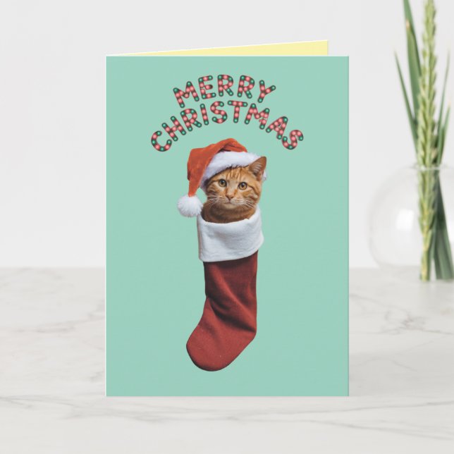Orange Tabby Christmas Strumpf Karte (Vorderseite)