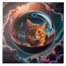 Orange Tabby Glass Sphere Decoration Tile