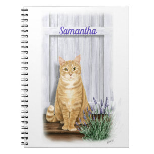 Orange Tabby-Katze mit Lavendel Notizblock