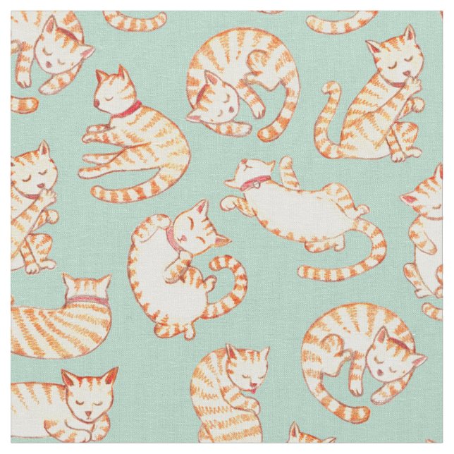 Orange Tabby-Katzen-illustriertes Muster Stoff (Nahaufnahme)