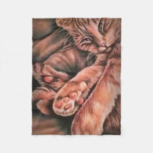 Orange Tabby-Katzen-Zeichnen oben gekräuselt Fleecedecke