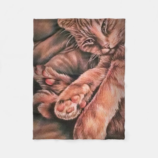 Orange Tabby-Katzen-Zeichnen oben gekräuselt Fleecedecke (Vorderseite)