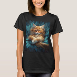 Orange Tabby Kitten in Bed of Blue Feathers T-Shirt