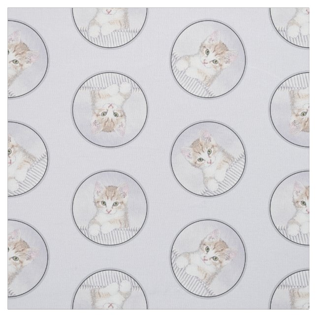 Orange Tabby Kitten Malerei Niedlich Original Kuns Stoff (Muster)